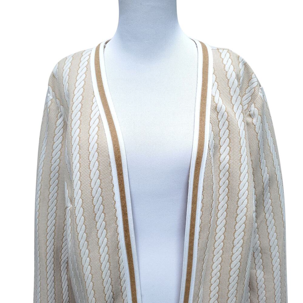 Vintage 1970s Lane Bryant White Tan Poly Stripe Open Front Jacket Fits 1X 2X - Picture 2 of 10